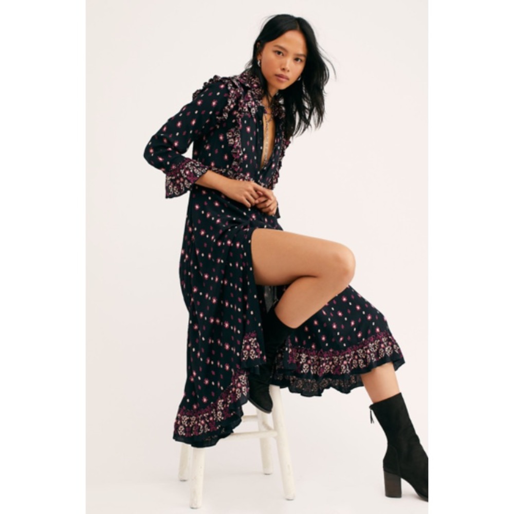 Free People Calico Skies Midi Dress Black